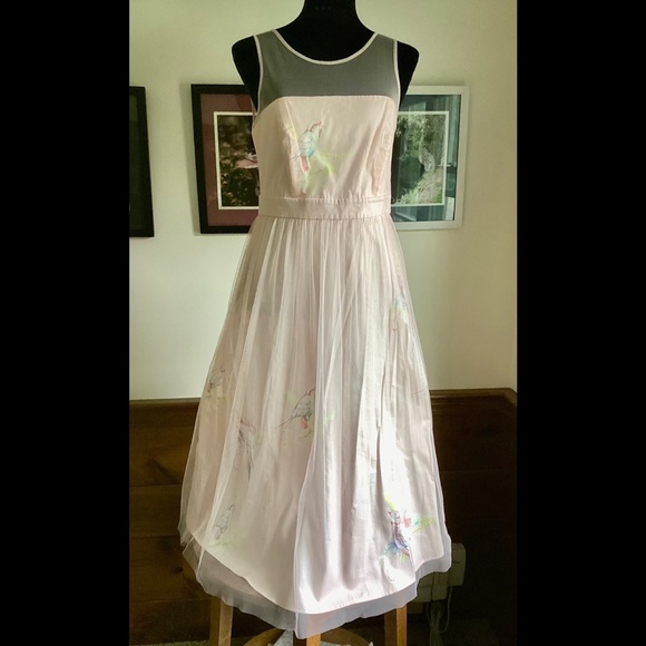 Diana Vickers Dresses & Skirts - S Diana Vickers Star Amazing Pink Parrot Dress Sheer Top Art 2 Wear